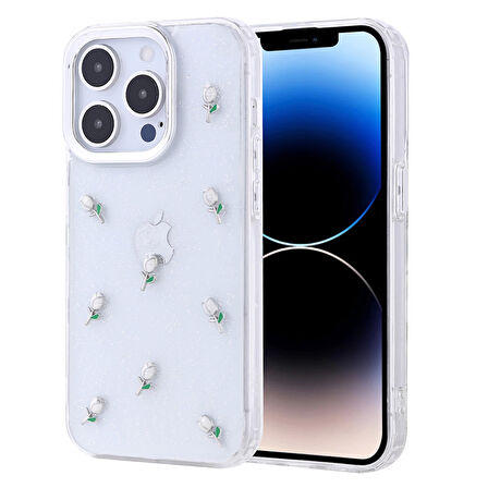 Apple İphone 14 Pro Kılıf Airbag Tasarımlı Simli Şeffaf Lopard Kutup Kapak