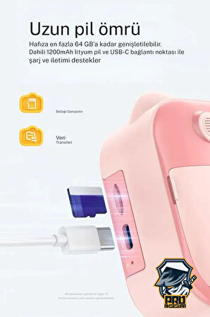 Çocuk Fotoğraf Makinesi Çift Kameralı Fotoğraf Baskı Özellikli Çocuk Kamerası IPS HD Ekranlı Çocuklar İçin Hediyelik
