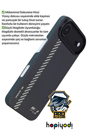 iPhone 17 Air Kılıf M-Safe Şarj 600D Güçlü Kamera Çerçeveli Pure Kevlar Fiber Turuncu-Siyah Hafif İnce