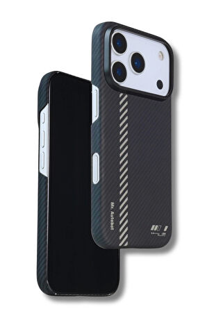 iPhone 17 Pro Max Kılıf M-Safe Şarj 600D Güçlü Kamera Çerçeveli Pure Kevlar Fiber Turuncu-Siyah Hafif İnce