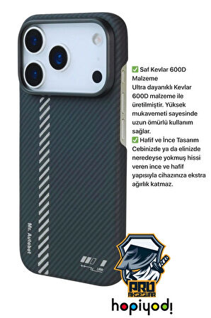 iPhone 17 Pro Max Kılıf M-Safe Şarj 600D Güçlü Kamera Çerçeveli Pure Kevlar Fiber Turuncu-Siyah Hafif İnce