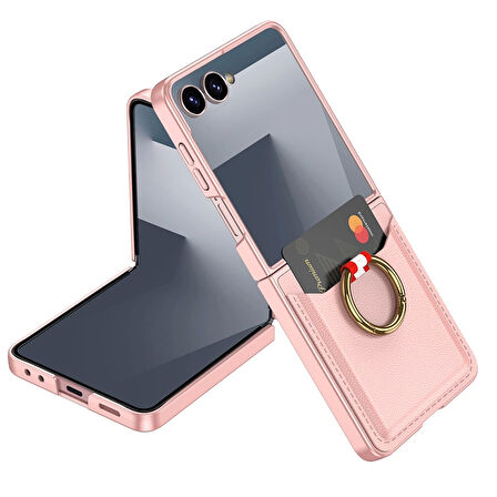 Samsung Galaxy Z Flip 7 Kılıf Yüzüklü Kartlıklı Kapak Kıpta - Şık Koruma, Kredi Kart Yuvası, Stand Özelliği