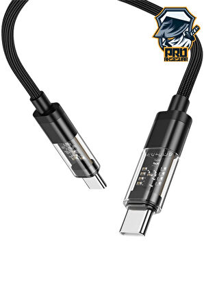 60W Type-C'den Type-C'ye PD Şeffaf Başlıklı Şarj Veri Kablosu Süper Fast PD Şarj Kablo iPhone Samsung Xiaomi Hızlı Şarj Data USB Kablo Sağlam Halat Örgülü 1.2m