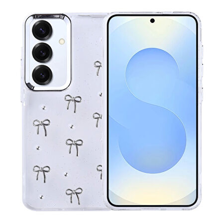 Samsung Galaxy S24 Plus Kılıf Airbag Tasarımlı Simli Şeffaf Lopard Kutup Kapak