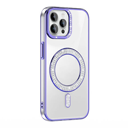 Apple İphone 12 Kılıf Pırlanta Taş Tasarımlı Magsafe Şarj Özellikli Lopard Karetta Silikon Kapak