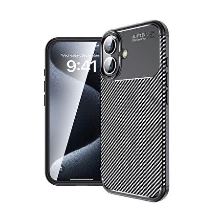 Apple İphone 16 Kılıf Lopard Kamera Korumalı Karbon Desenli Negro Kapak Yüzey Kılıf