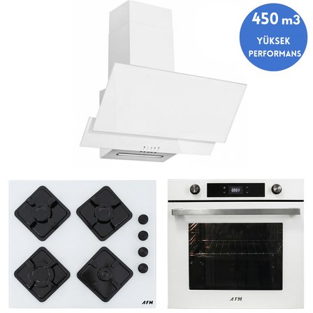 Alveus AFM Serisi Alfa Turbolu Cam Dijital  Beyaz  3'lü Ankastre Set ( FM7701 + FM2201 + FM3301W )