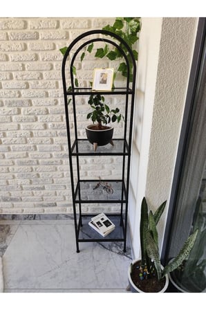 Mimoza 40 Cm Siyah Kitaplık Dekoratif Aksesuar Rafı Mutfak Rafı Füme Cam