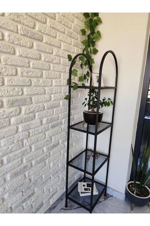 Mimoza 40 Cm Siyah Kitaplık Dekoratif Aksesuar Rafı Mutfak Rafı Füme Cam