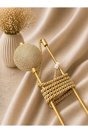 Gold Rengi Taşlı Hayalet Kol ( Fon ve Tül) Bağı, Perde Aksesuarı, Perde Tutucu, Renso