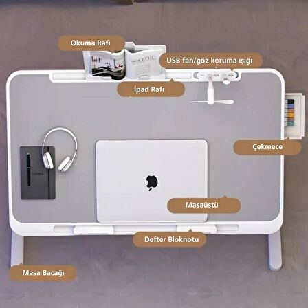 TechTic Çok Amaçlı Yükseklik Ayarlı Fanlı Laptop Standı Katlanabilir Soğutuculu Notebook Sehpası