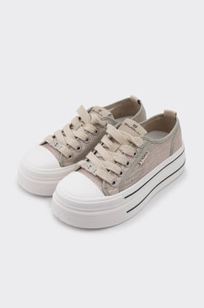 Bağcıklı Taş Aksesuarlı Kadın Sneaker