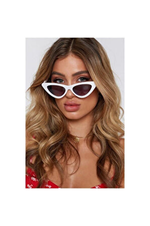 Retro Üçgen Cat Eye Güneş Gözlüğü Beyaz