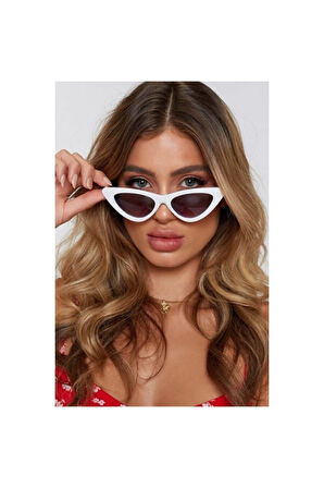 Retro Üçgen Cat Eye Güneş Gözlüğü Beyaz