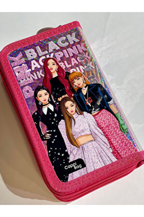 Cappi Bag Black Pink Girl Pembe 3 Fermuarlı Bölmeli Çocuk Okul Kalem Kutusu 19x11x6cm
