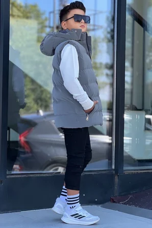 Erkek Çocuk Çıtçıt Kapüşonlu Nova Kumaş Şişme Yelek YLK3026