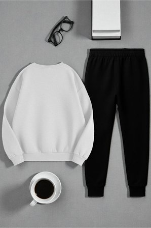 Unisex Today is The Perfect Tasarım Basklı Bisiklet Yaka Sweatshirt - 2'li Eşofman Takımı