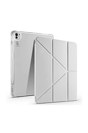 Apple iPad Pro 13 inç 2024 M4 (A2925-A2926) Uyumlu Kılıf 3 Farklı Stand Kalemlikli Tri Folding Tablet Kılıfı