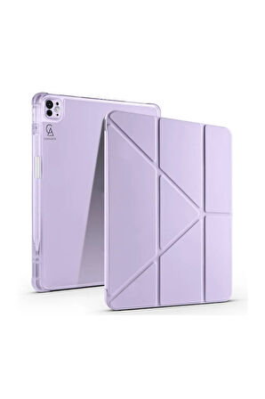 Apple iPad Pro 13 inç 2024 M4 (A2925-A2926) Uyumlu Kılıf 3 Farklı Stand Kalemlikli Tri Folding Tablet Kılıfı