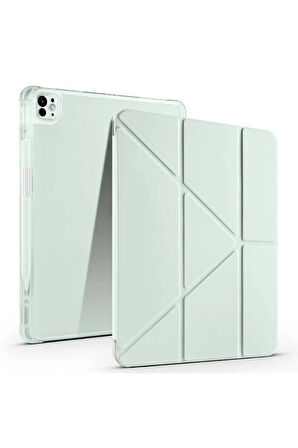Apple iPad Air 13 Inç 2024 (A2898-A2899) Uyumlu Kılıf 3 Farklı Stand Kalemlikli Tri Folding Tablet Kılıfı
