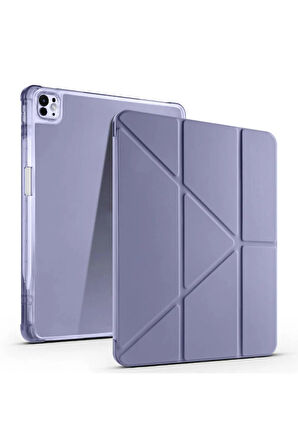 Apple iPad Air 13 Inç 2024 (A2898-A2899) Uyumlu Kılıf 3 Farklı Stand Kalemlikli Tri Folding Tablet Kılıfı