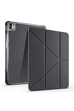 Apple iPad Air 13 Inç 2024 (A2898-A2899) Uyumlu Kılıf 3 Farklı Stand Kalemlikli Tri Folding Tablet Kılıfı