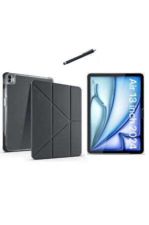 Apple iPad Air 13 Inç 2024 (A2898-A2899) Tri Fold Kalemlikli Tablet Kılıfı Ekran Koruyucu ve Kalem
