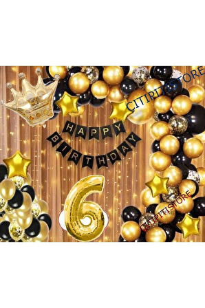 Kral Taçlı 6 Yaş Balon Zinciri Doğum Günü Seti