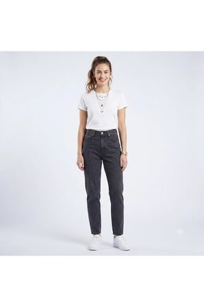 Kadın Siyah Yüksek Bel 80's Mom Jeans Kot Pantolon - 0000 Siyah / 26/30