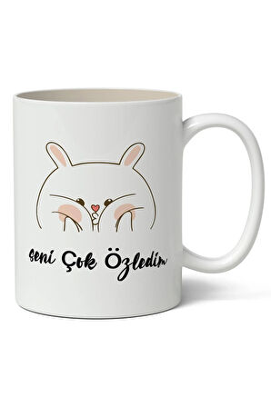 Sevimli Seni Çok Özledim Arkadaşa Sevgiliye Hediye Temalı Beyaz Kupa Bardak A Kalite
