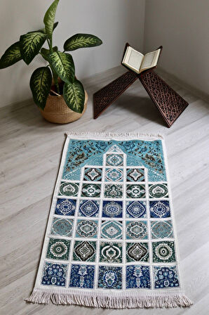 40 Yama Desenli Astarlı Lüks Seccade S1017 Mavi