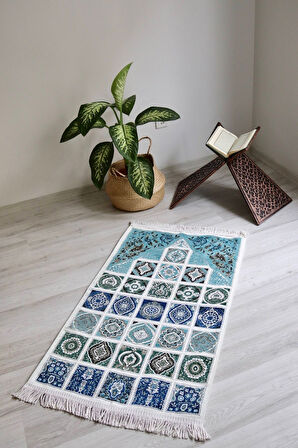 40 Yama Desenli Astarlı Lüks Seccade S1017 Mavi