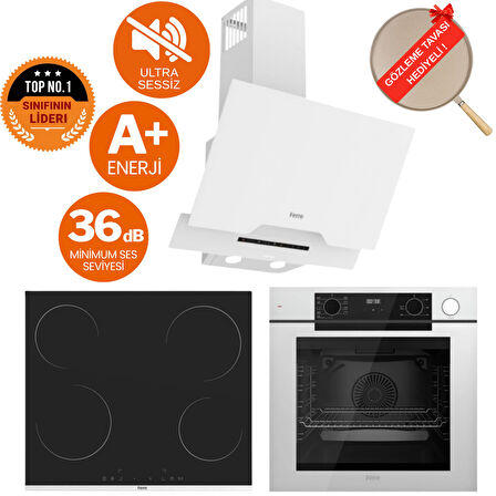 Ferre FryArt& Buharlı Lucido Sessiz Davlumbaz Elektrikli Beyaz Ank. Set (D064-SA + MS261 + QEP64CB)