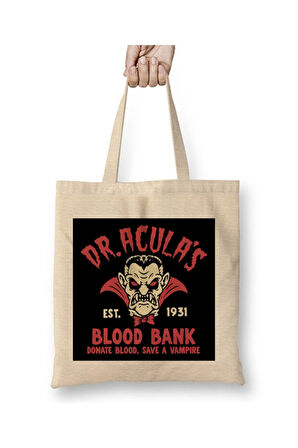 Kont Dracula Vampir Beyaz Bez Çanta Uzun Saplı Alışveriş Çantası Plaj Çantası