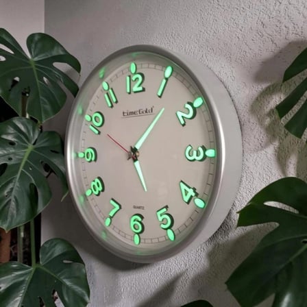 Fosforlu 3D Yatay Rakamlı Sessiz Akar Saniye Duvar Saati Çap 28 cm Gümüş