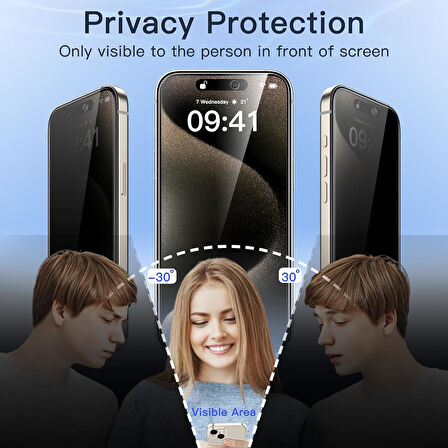 Apple iPhone 16 ile Uyumlu Hayalet Gizlilik Filtreli Privacy 5D Cam Ekran Koruyucu