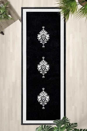 Black Punto Tek Çerçeve Siyah Beyaz Modern Dijital Baskı Yıkanabilir Kaymaz Yolluk Halı Bey