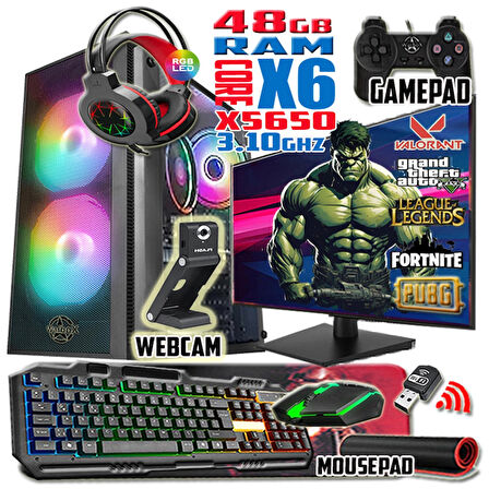 WarboX Hulk Xeon X5650 3.10ghz 48gb Ram 512gb Ssd R7 240-4gb E.kartı 24" Monitör Gaming Bilgisayar