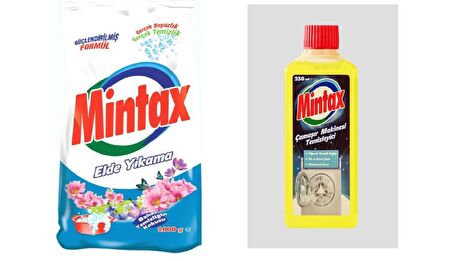 Mintax Elde Yıkama Toz Deterjan 1 kg + Mintax Çamaşır Makinesi Temizleyici 250 ml