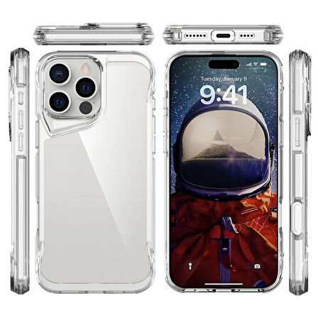 Apple iPhone 16 Pro Max ile Uyumlu Kılıf Airbag Köşeli Üçgen Kamera Tasarımlı Telefon Kılıfı Kapak