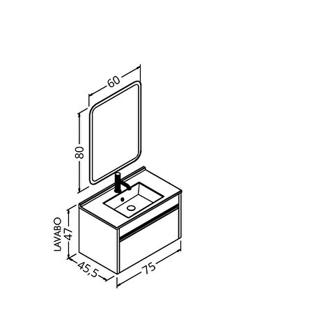 Duenos 75 Cm Banyo Dolabı Beyaz - Boy Dolap Hariç