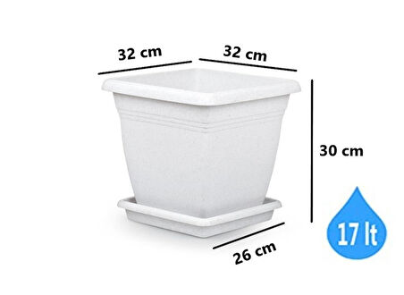 Omnipazar SO-VK03 Villa Kare Tabaklı Saksı Takımı 17 lt Kirli Beyaz 6 Adet