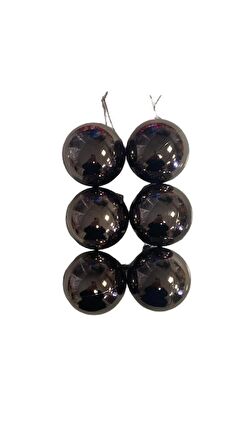 YILBAŞI TOP AĞAÇ SÜSÜ KOYU GÜMÜŞ   6'LI 7CM