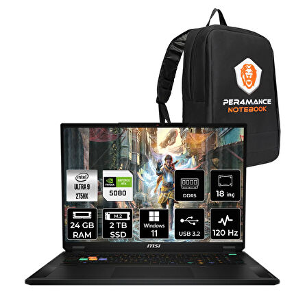 MSI Stealth 18 HX AI Ultra 9 275HX 24GB 2TB SSD RTX5080/16GB 150W 18'' UHD+ W11P Gaming Laptop