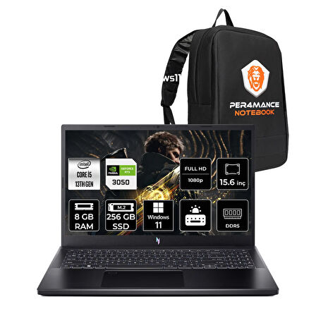 ACER Nitro V15 i5-13420H 8GB 256GB SSD RTX3050/6GB 15.6'' 144Hz FHD W11H Gaming Laptop & PER4 ÇANTA