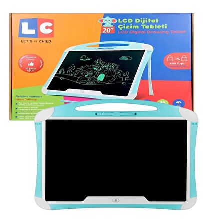 20 Inch, Kalemli LCD Dijital Çizim-Eğitim Yazı Tableti, Dijital Çizim Pedi-20 inç, Mavi