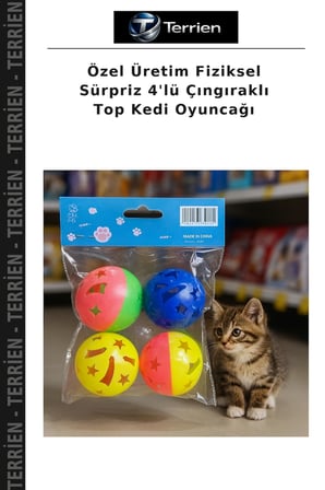 Özel Üretim Fiziksel Sürpriz 4'lü Çıngıraklı Top Kedi Oyuncağı