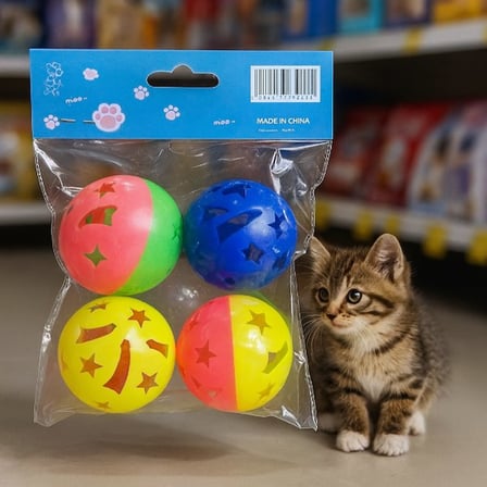 Özel Üretim Fiziksel Sürpriz 4'lü Çıngıraklı Top Kedi Oyuncağı