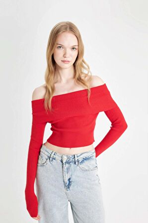 DeFacto Coool Slim Fit Açık Omuz Kazak B6537AX24WNRD106