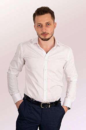 Erkek Beyaz İthal Saten Slimfit Gömlek